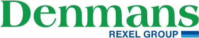 Logo featuring the text "Denmans" in green, with "REXEL GROUP" in smaller blue uppercase letters beneath it.